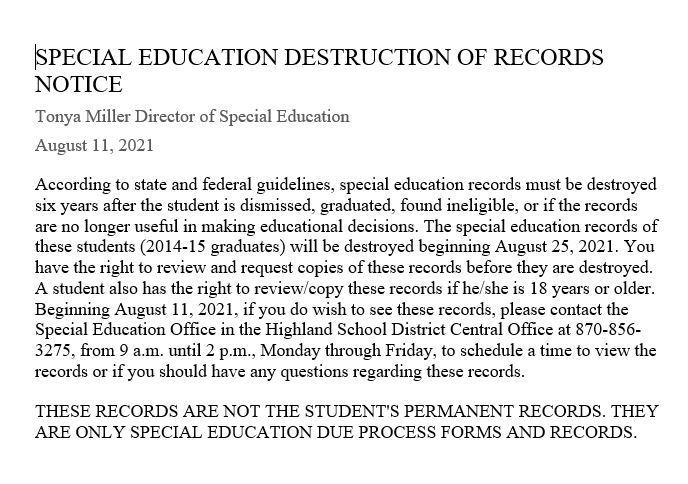 Sped Destruction of Records