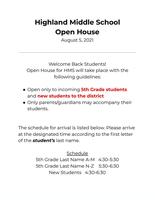 Highland Middle School Open House