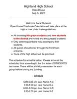 Highland High School Open House
