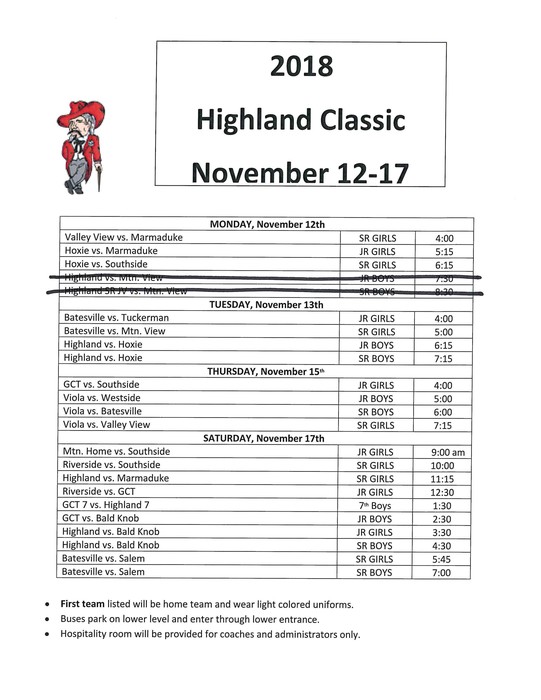 Tournament schedule